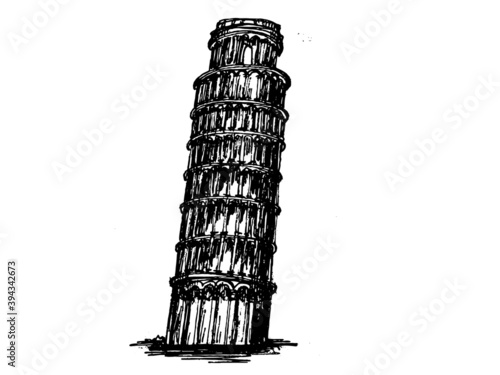 Sketch of Italy Landmark Leaning Tower of Pisa vector image freehand illustration on white background