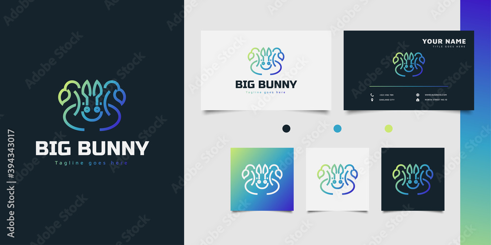 Abstract bunny logo with line art concept in colorful gradient