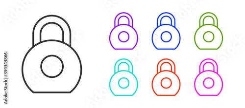 Black line Kettlebell icon isolated on white background. Sport equipment. Set icons colorful. Vector Illustration.