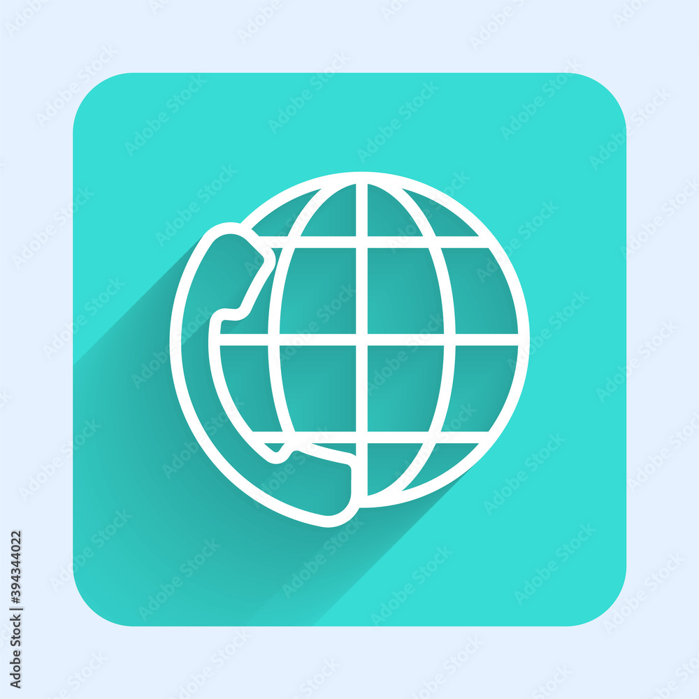 White line Telephone 24 hours support icon isolated with long shadow. All-day customer support call-center. Full time call services. Green square button. Vector Illustration. White line Telephone 24 hours support icon isolated with long shadow. All-day customer support call-center. Full time call services. Green square button. Vector Illustration.