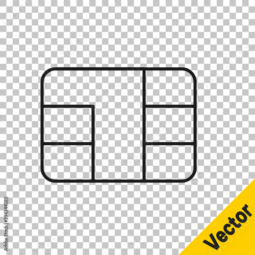 Black line Credit card with chip icon isolated on transparent background. Contactless payment. Vector Illustration.