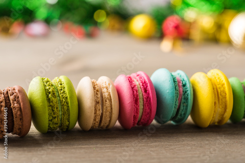 Macaron colorful on table celebration background