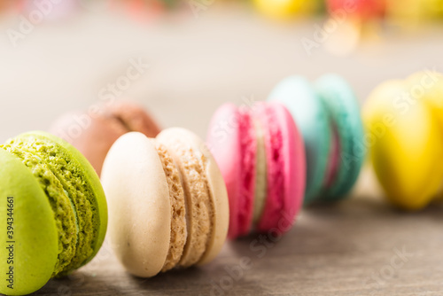 Macaron colorful on table celebration background