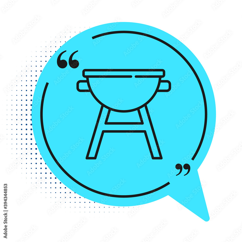 Black line Barbecue grill icon isolated on white background. BBQ grill party. Blue speech bubble symbol. Vector. Black line Barbecue grill icon isolated on white background. BBQ grill party. Blue speech bubble symbol. Vector.