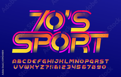 70s sport alphabet font. Speed effect letters and numbers. Stock vector typescript for your design.