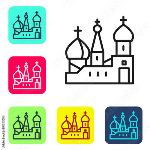 Black line Moscow symbol - Saint Basil's Cathedral, Russia icon isolated on white background. Set icons in color square buttons. Vector.