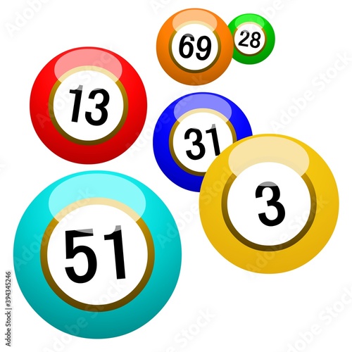 boules de bingo multicolores sur fond blanc 