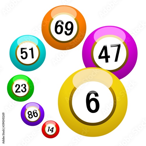 boules de bingo multicolores sur fond blanc 