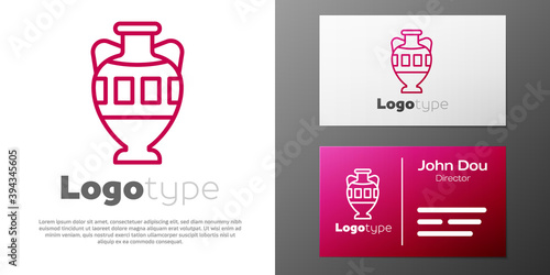 Logotype line Ancient amphorae icon isolated on white background. Logo design template element. Vector.