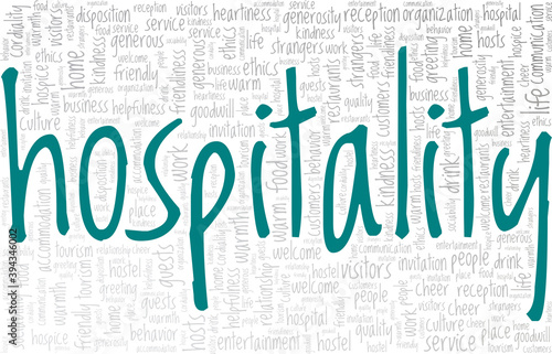Hospitality vector illustration word cloud isolated on a white background.
