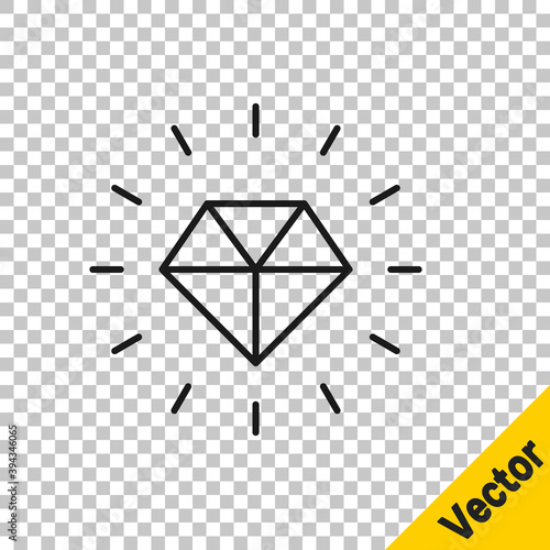 Black line Diamond icon isolated on transparent background. Jewelry symbol. Gem stone. Vector.