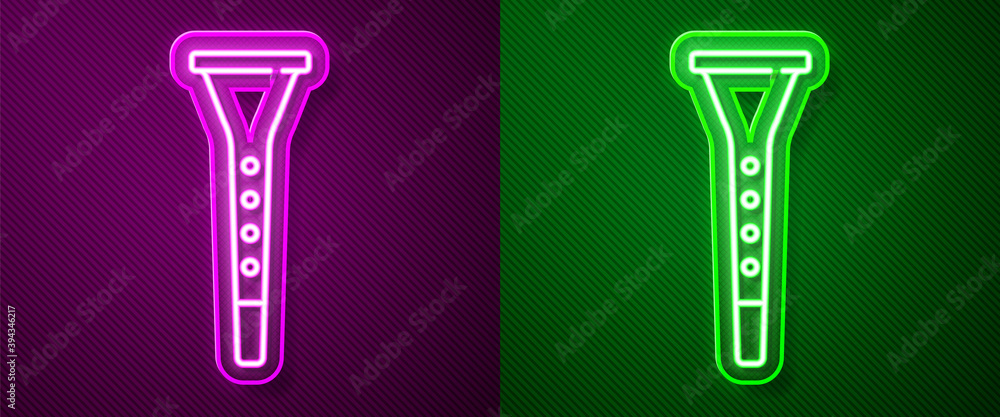 Glowing neon line Clarinet icon isolated on purple and green background. Musical instrument. Vector. Glowing neon line Clarinet icon isolated on purple and green background. Musical instrument. Vector.