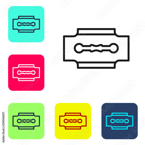 Black line Blade razor icon isolated on white background. Set icons in color square buttons. Vector.