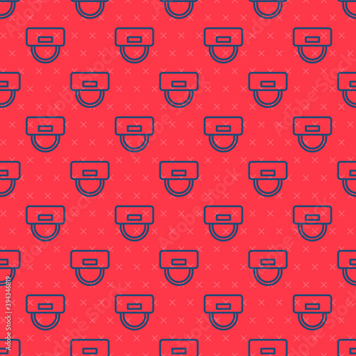 Blue line Bellboy hat icon isolated seamless pattern on red background. Hotel resort service symbol. Vector.