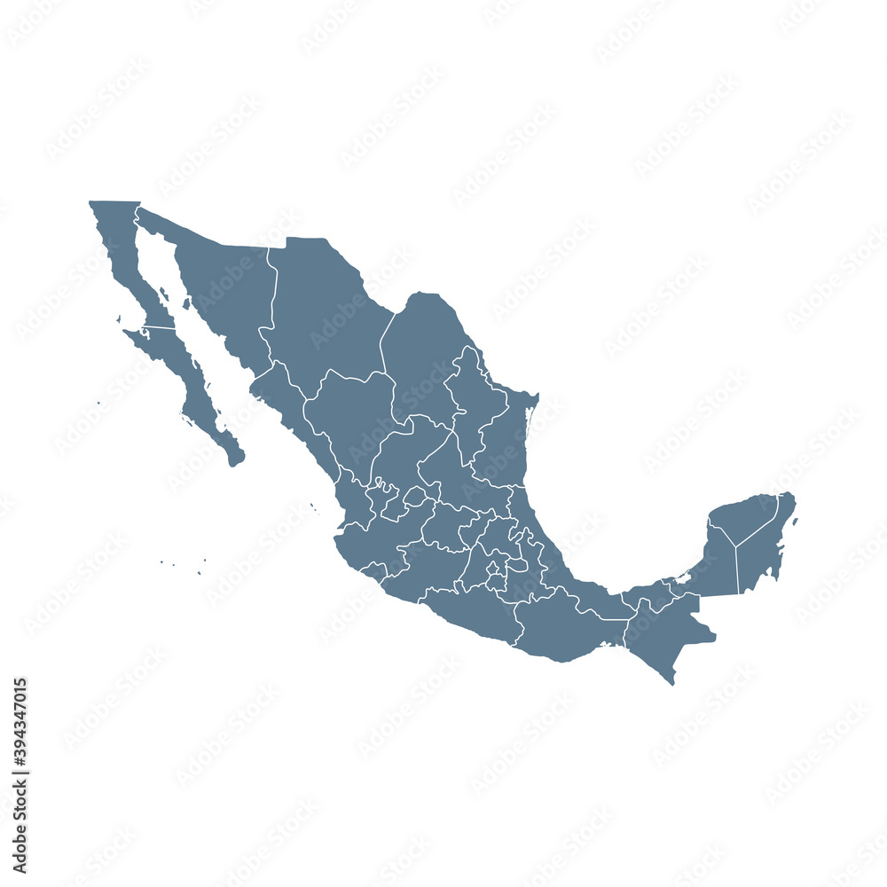 Naklejka premium Mexico Map - Vector Solid Contour and State Regions