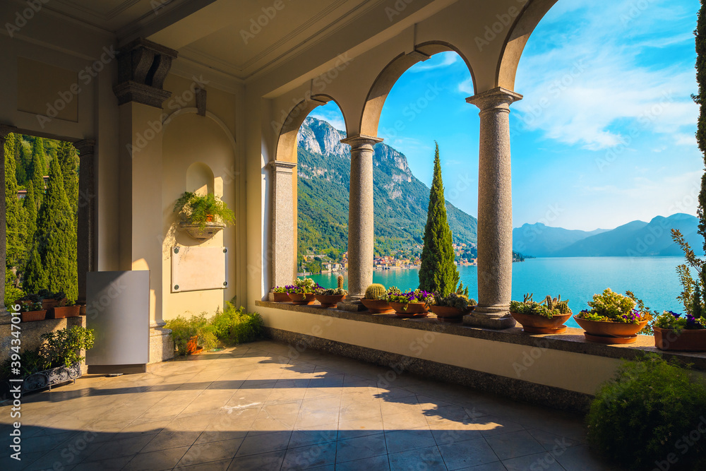 Fantastic view with lake Como from the beautiful balcony, Italy