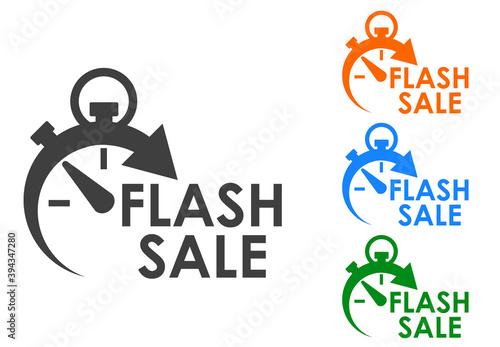 Logotipo con texto Flash Sale en cronómetro con flecha en varios colores