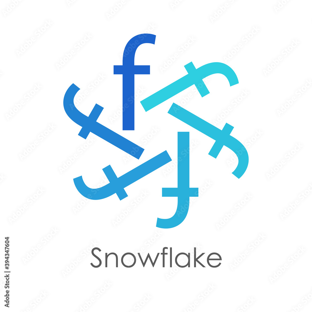 Logotipo inicial letra f como copo de nieve en color azul Logotipo inicial letra f como copo de nieve en color azul