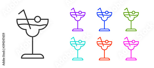 Black line Cocktail and alcohol drink icon isolated on white background. Set icons colorful. Vector.