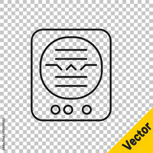 Black line Attitude indicator is an instrument used in an aircraft to inform the pilot of the orientation of the aircraft icon isolated on transparent background. Vector.