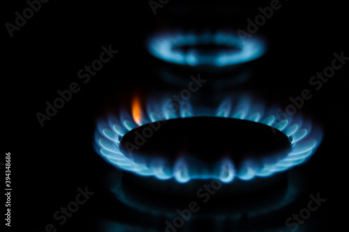 Blue gas stove in the dark.Energy concept