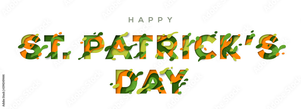 Happy Saint Patrick's Day Background, Party Invitation or Poster. Vector illustration. Typography design with abstract paper cut shapes. Happy Saint Patrick's Day Background, Party Invitation or Poster. Vector illustration. Typography design with abstract paper cut shapes.