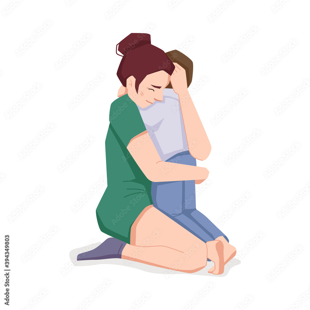 Woman hugs child isolated loving mother together with son or daughter. Vector happy childhood, mom embracing baby, affectionate woman, close family relationships, motherhood concept, tender moment Woman hugs child isolated loving mother together with son or daughter. Vector happy childhood, mom embracing baby, affectionate woman, close family relationships, motherhood concept, tender moment