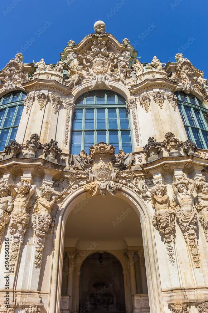 Decorated facade of the Wallpavillion at the Zwinger complex in Dresden, Germany