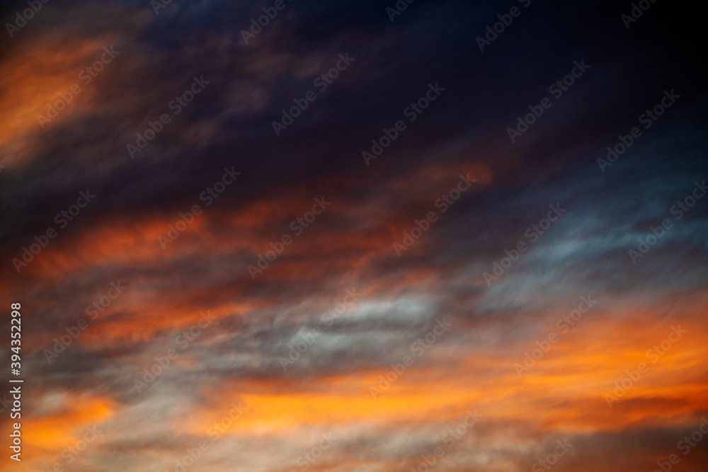 Cloudy sky at sunset with spectacular colors