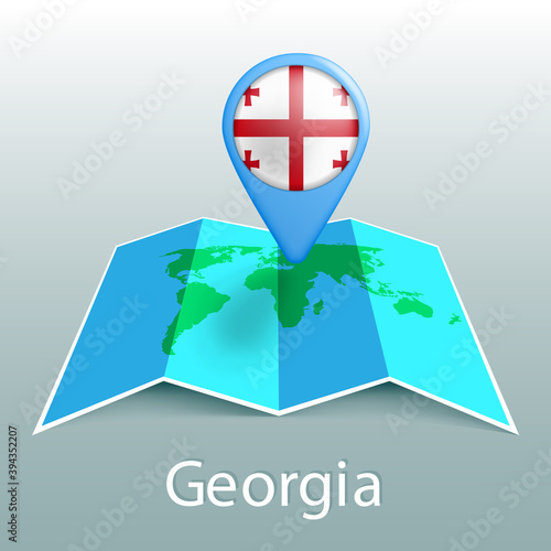 Georgia flag world map in pin with name of country