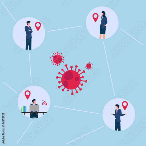 Illustration of tracing location office people contact with virus.