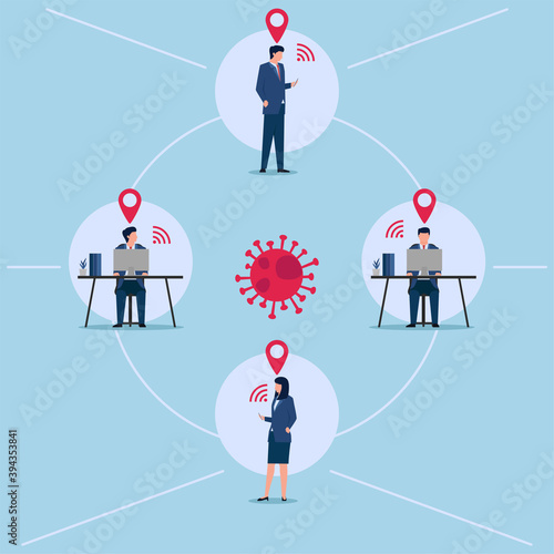 Illustration of tracing location people contact with virus.