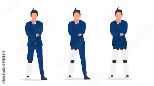 A set of men with prosthetic legs. People with disabilities. Vector.
