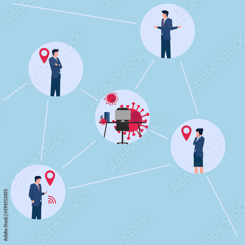 Illustration of tracing location people contact with virus.