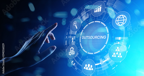 Canvas Print Outsourcing Global recruitment HR concept on virtual screen.