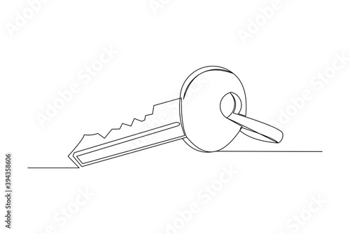 Continuous line drawing of key in isolated white background. One line art concept of real estate and business logo and symbol. Vector illustration
