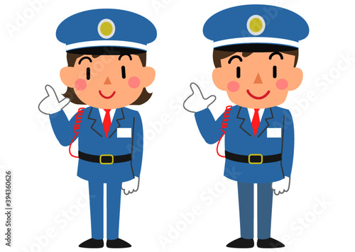指差す警備員の女性と男性
