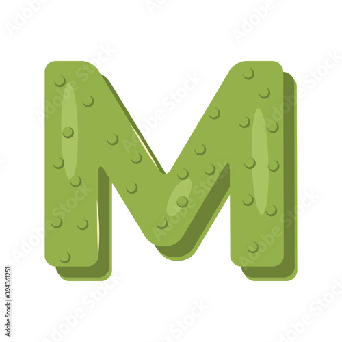 Cucumber in a form of letter M - vegetable lettering design.  Vector illustration.
