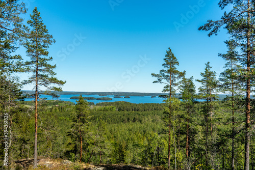 Beautiful nature view from a mountain across a lake in Sweden