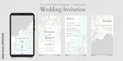Instagram stories template for wedding invitation theme with floral background