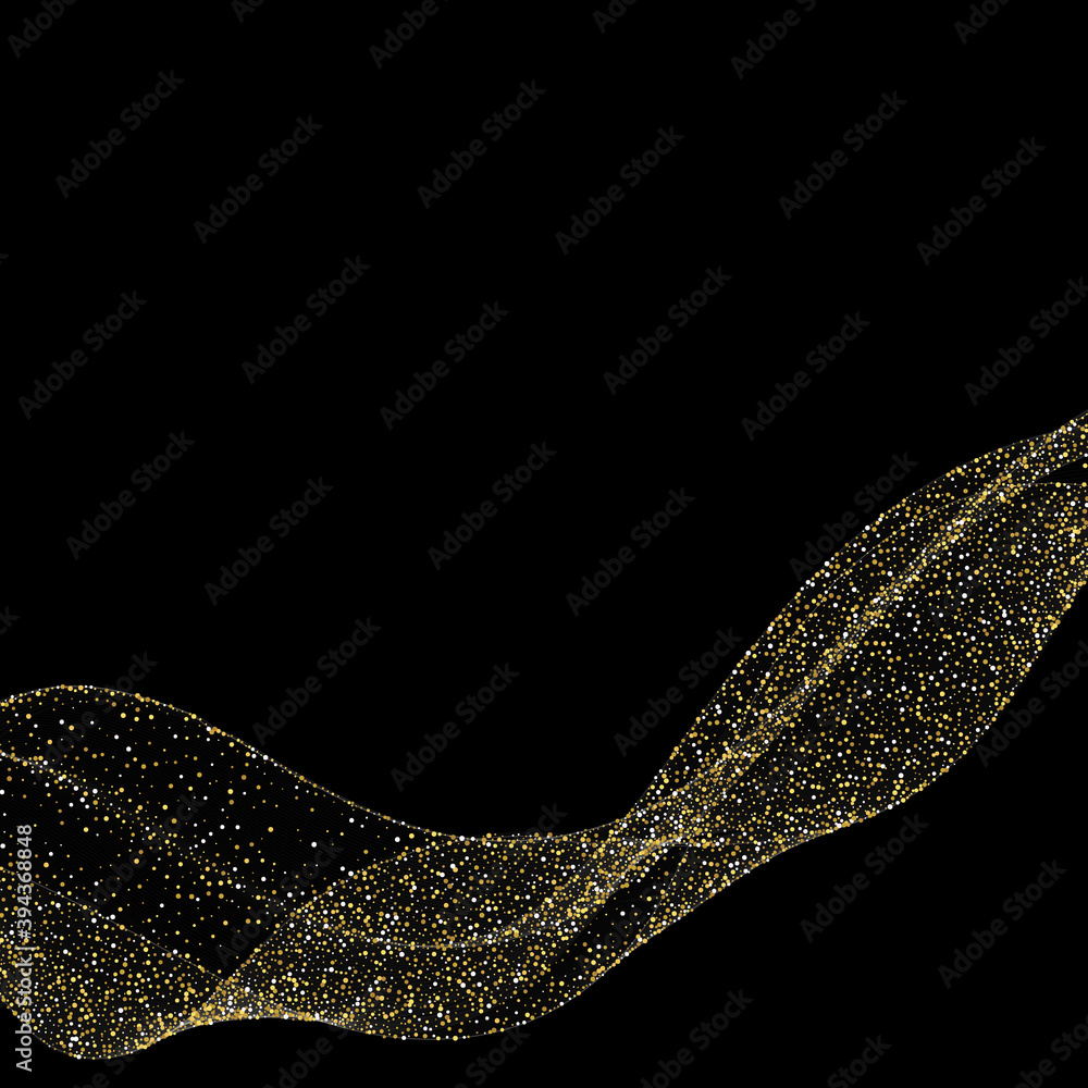 Fototapeta premium Silver gold and glitter wave. Abstract history. illustration. Object isolated on black background. eps 10