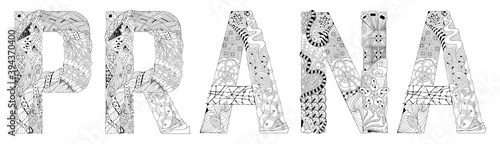 Word PRANA. Vector zentangle object for decoration for coloring
