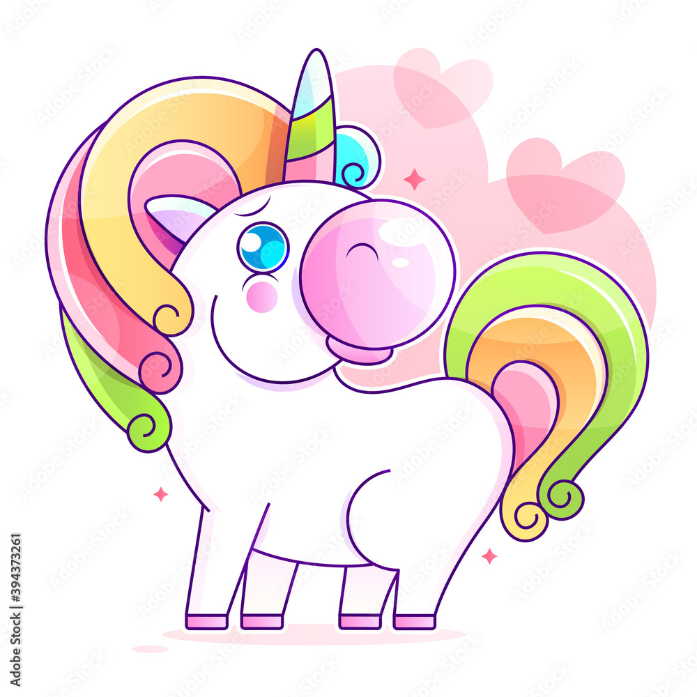 Cute comic unicorn Vector Illustration On White Background