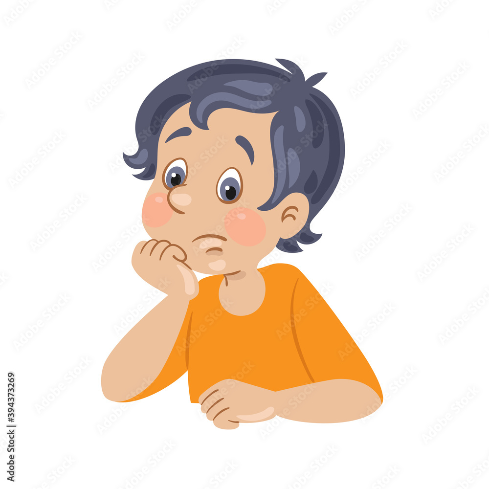Children and emotions. Sad boy. In cartoon style. Isolated on white background. Vector flat illustration. Children and emotions. Sad boy. In cartoon style. Isolated on white background. Vector flat illustration.