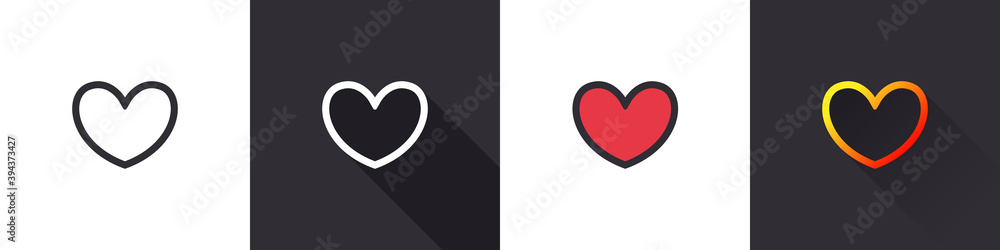 Heart icons. Variation linear icons of heart. Symbol of Love and Valentine's Day. Social love heart icon. Vector illustration