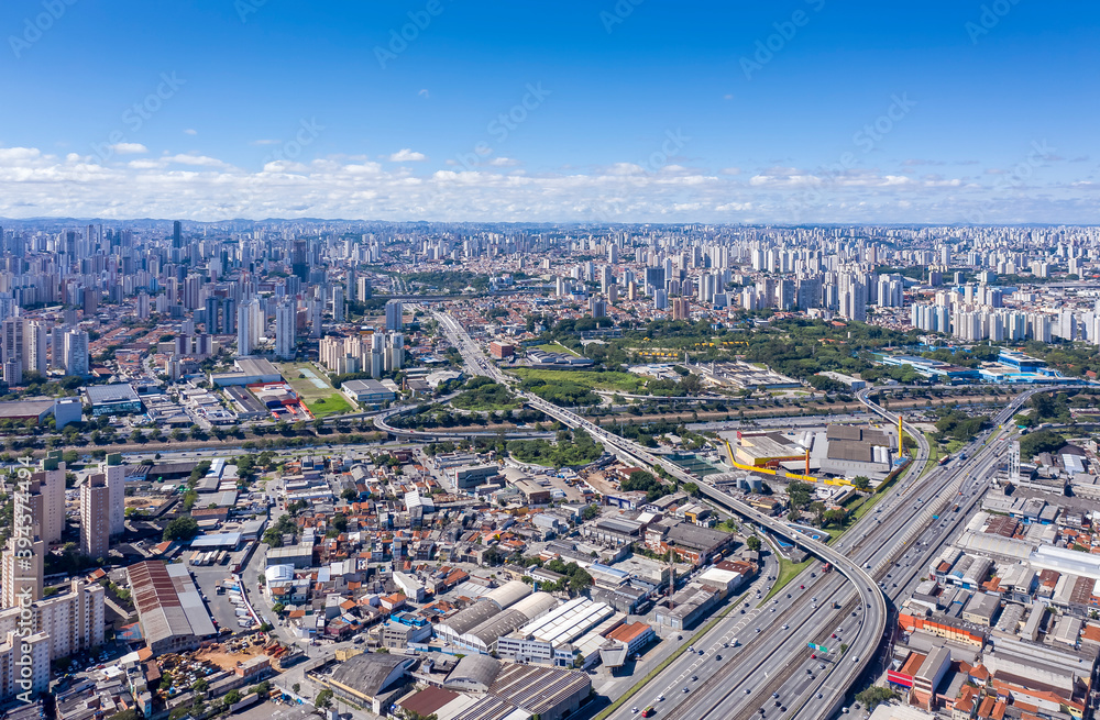 Presidente Dutra Highway in connection with Marginal Tiete, Sao Paulo, Brazil, seen from above