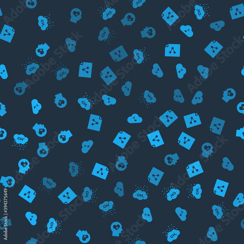 Set Methane emissions reduction, Share file, Music streaming service and Head with heartbeat on seamless pattern. Vector.