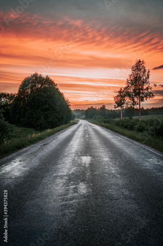 sunset on the road