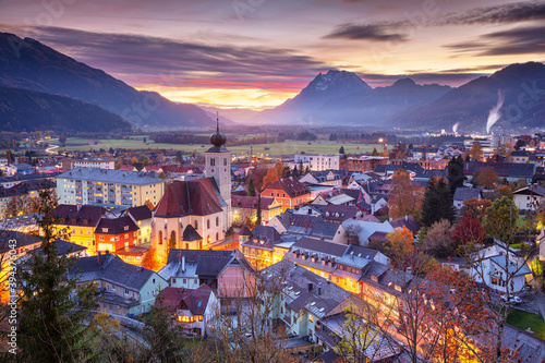 Liezen, Austria. Cityscape image of Liezen, Austria at beautiful autumn sunset.