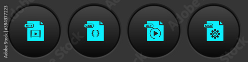 Set MP4 file document, CSS, GIF and MAX icon. Vector.